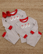Load image into Gallery viewer, Christmas Candy Stripe Skin Tone 2 Santa Ruffle PJ Set
