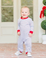 Load image into Gallery viewer, Christmas Candy Stripe Thomas Romper
