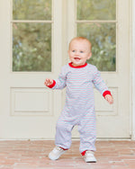 Load image into Gallery viewer, Christmas Candy Stripe Thomas Romper
