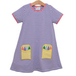 Load image into Gallery viewer, Crayon Pocket Dress - Lavender Stripe
