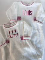 Load image into Gallery viewer, PREORDER - Red Paty L/S Romper with Gingham Side Tabs

