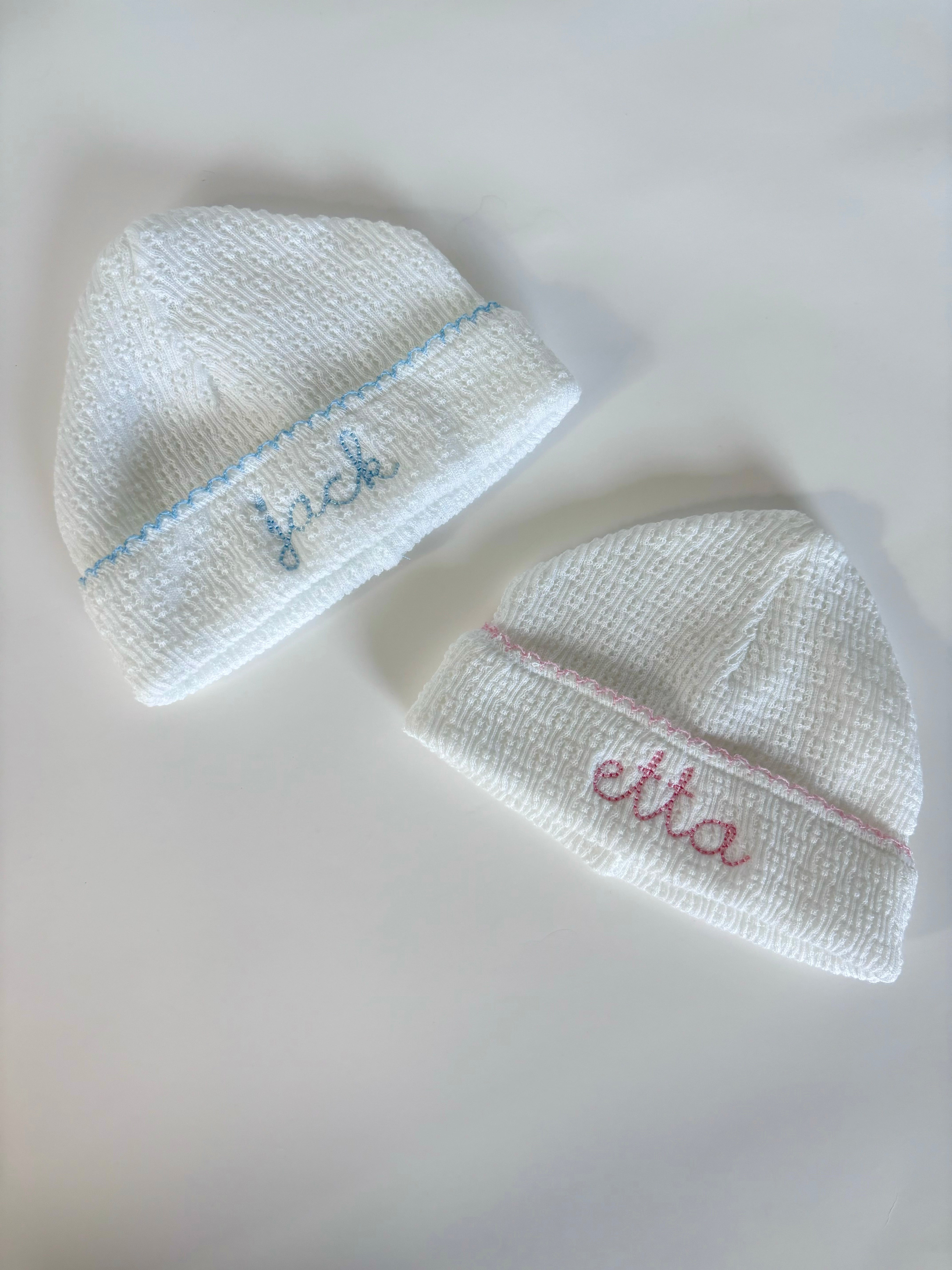 Paty Knit Saylor Cap - White (Multiple Picot Trim Options)