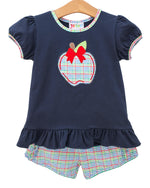 Load image into Gallery viewer, Primary Plaid Apple Ruffle Short Set
