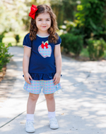 Load image into Gallery viewer, Primary Plaid Apple Ruffle Short Set
