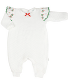 Load image into Gallery viewer, Paty Knit Angel Sleeve Romper with Swiss Candy Cane Trim - 9mo
