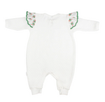 Load image into Gallery viewer, Paty Knit Angel Sleeve Romper with Swiss Candy Cane Trim - 9mo
