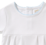Load image into Gallery viewer, PREORDER - Paty Organic Cotton White Bubble with Blue Picot Trim and Pleated Front
