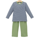 Load image into Gallery viewer, Thomas Pants Set- Dusty Blue Stripe/ Sage
