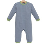 Load image into Gallery viewer, Thomas Romper- Dusty Blue Stripe/ Sage
