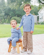 Load image into Gallery viewer, Thomas Romper- Dusty Blue Stripe/ Sage
