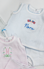 Load image into Gallery viewer, Paty 2pc Blue Diaper Set *with bows* - 12mo
